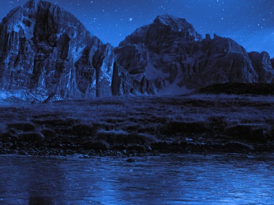 Lunar Serenity: Where Mountains Meet Starlight Reflections